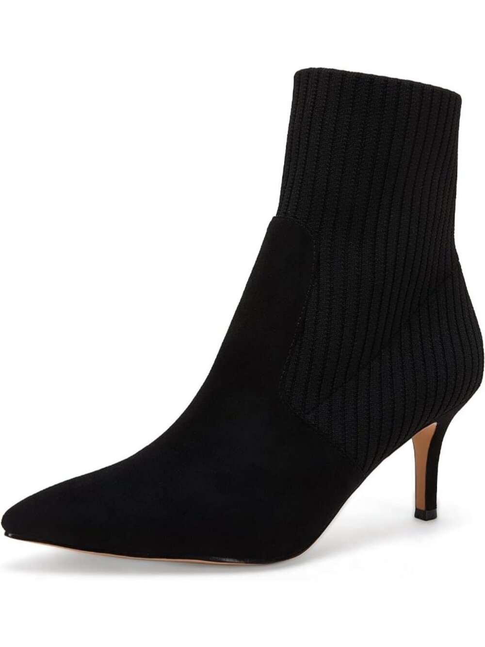 Women's Black Faux Suede Stiletto Kitten Heel Fashion Pointed Toe Ankle Boots